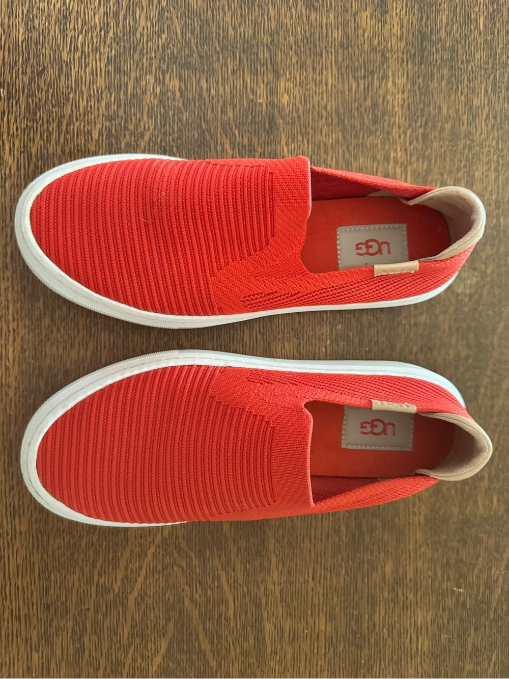UGG Red Knit Slip-On Sneakers with White Soles